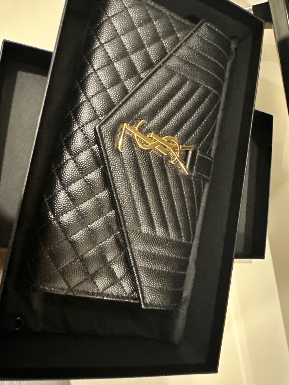 Saint Laurent Black Quilted Leather YSL Logo Clutch